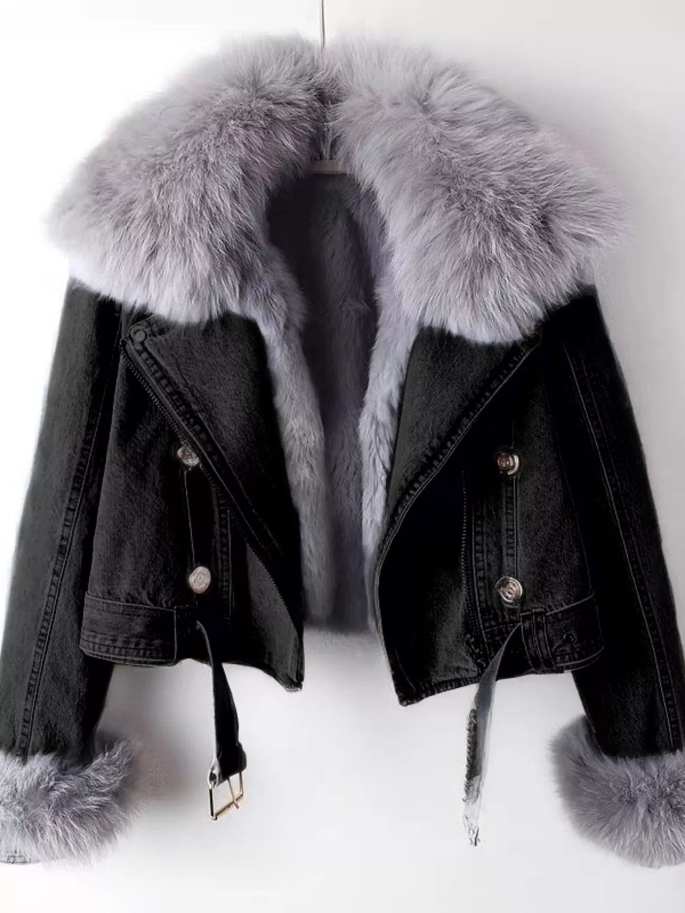 Full Size Faux Fur Collar Denim Jacket Plus Size 