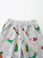Children's Christmas Print Round Neck Top and Pants Set 