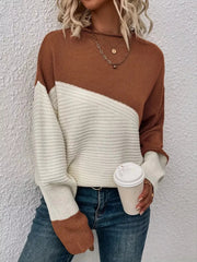 Color Block Ribbed Knit Sweater 