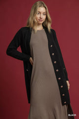 Umgee Button-Down Longline Sweater Cardigan with Front Pockets 