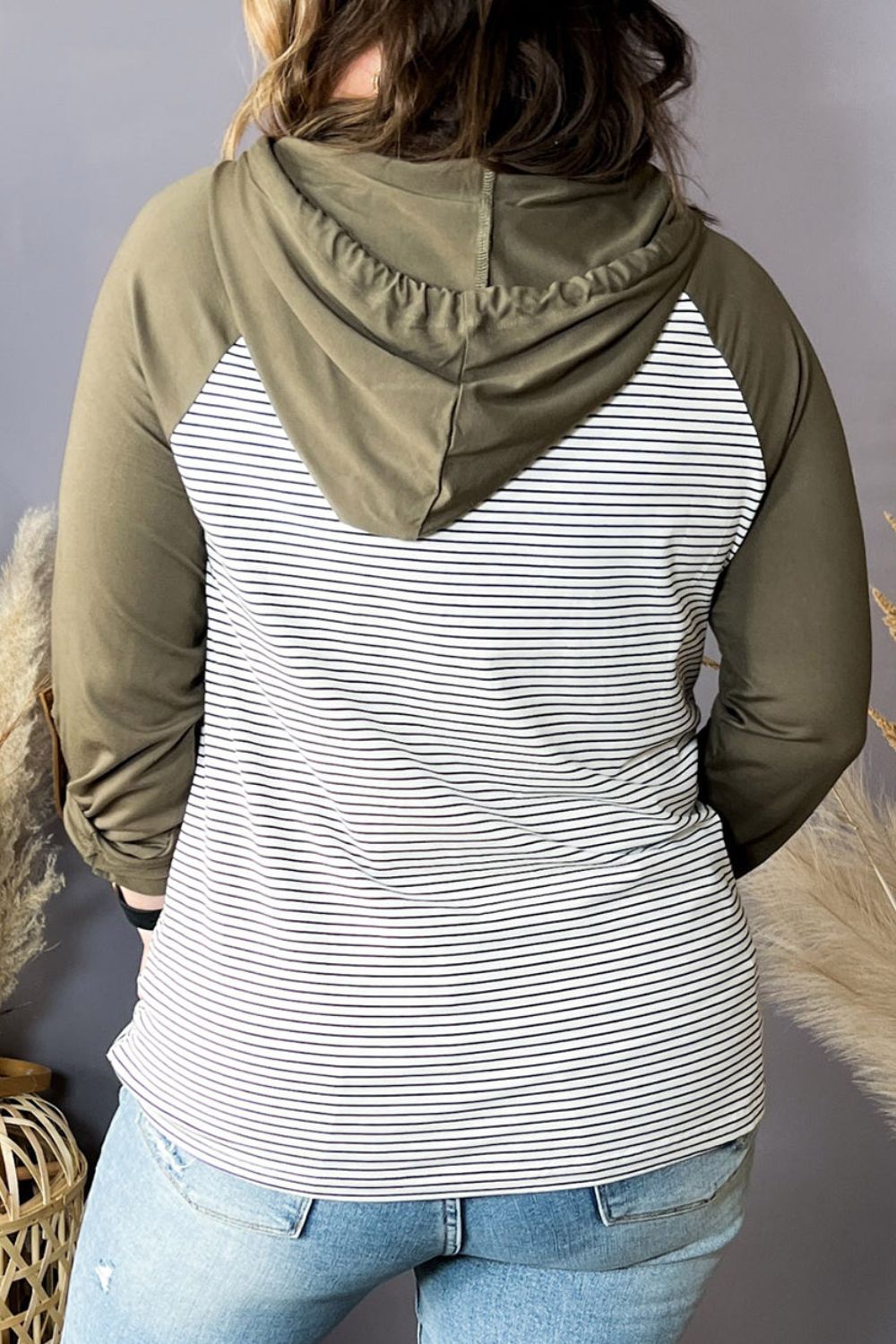 Plus Size Striped Long Sleeve Hoodie 