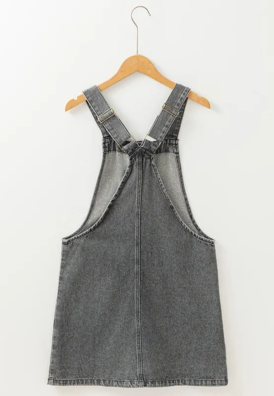 Wide Strap Button Down Denim Overall Dress 