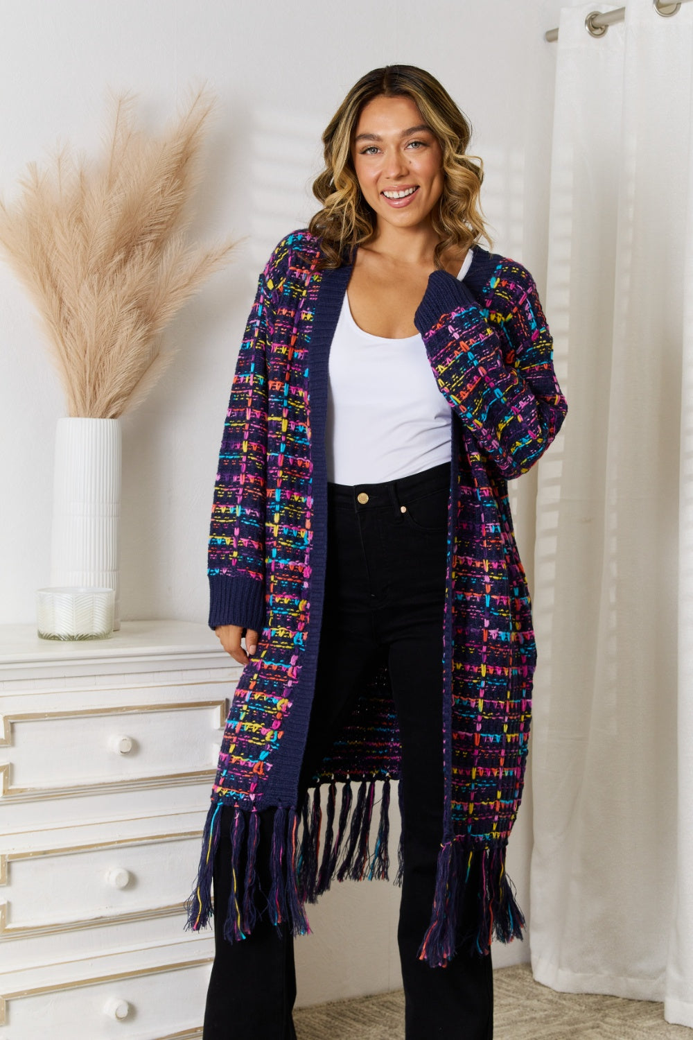 Angel Wings Fringe Hem Open Front Cardigan 