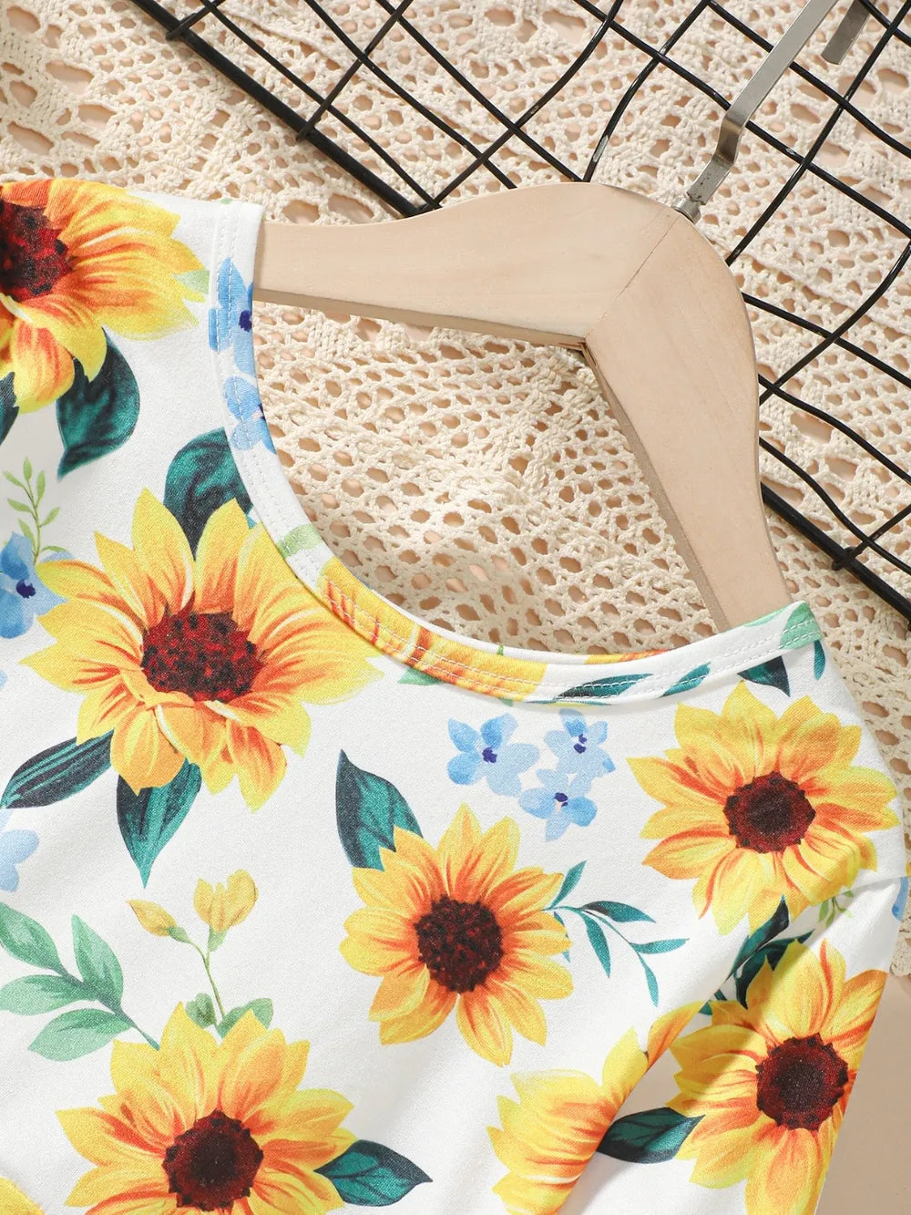 Kids Sunflower Print Round Neck Long Sleeve Dress 