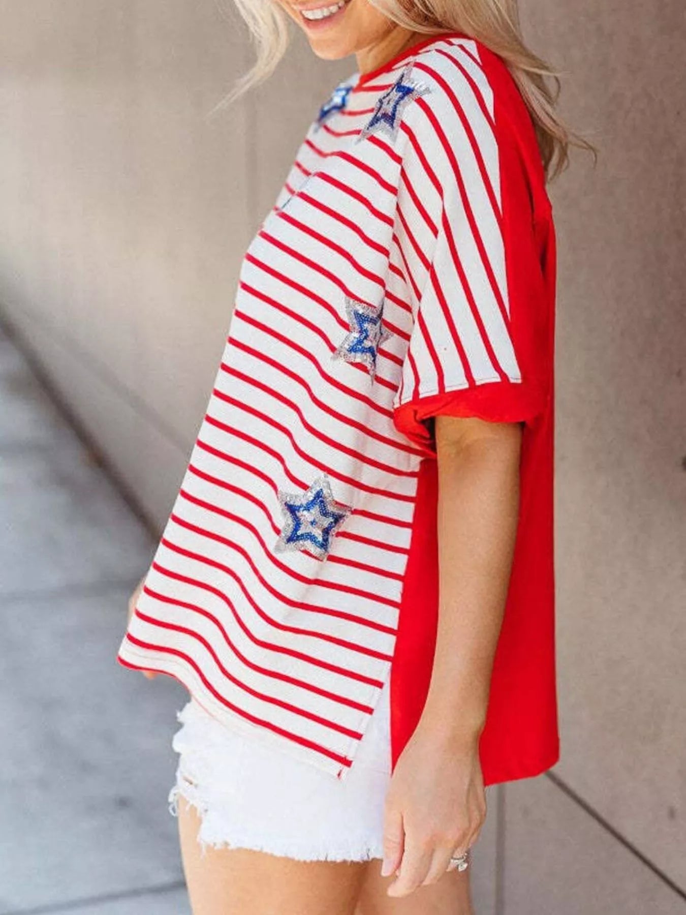 Striped Star Sequin Patriotic T-Shirt 