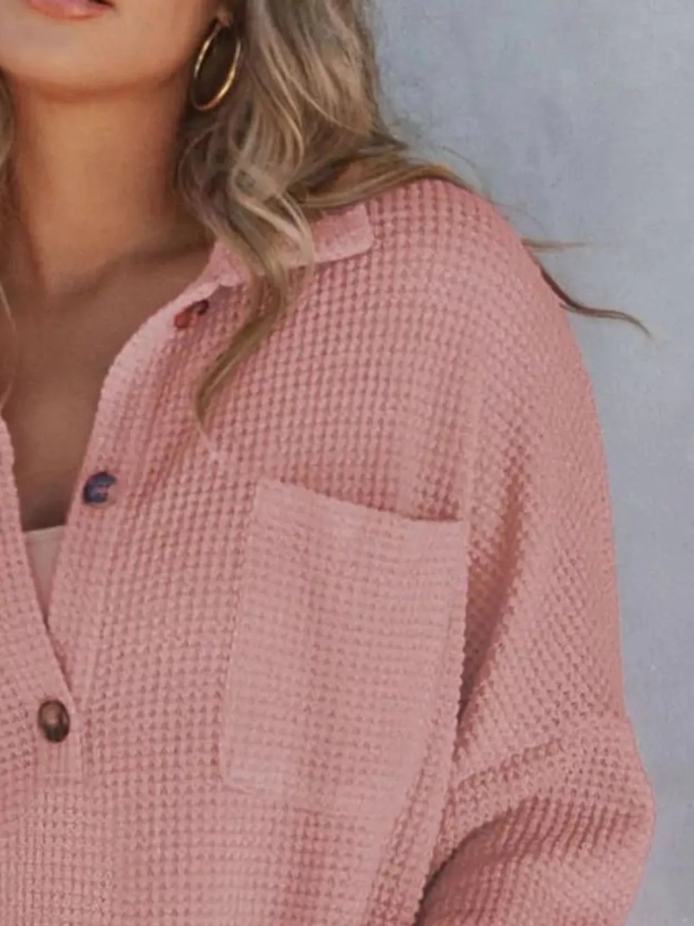 Casual Waffle Knit Button Detail Blouse 