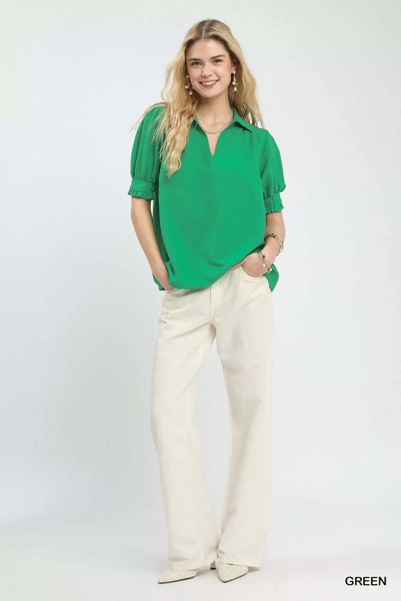 Umgee Seersucker Puff Sleeve Blouse 