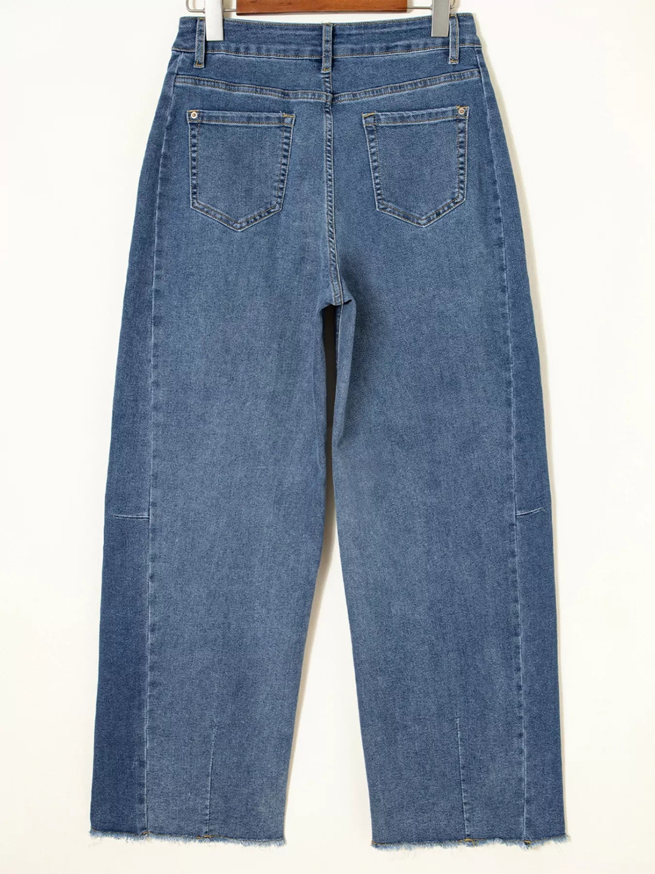 Stitched Raw Hem Wide Leg Loose Jeans 