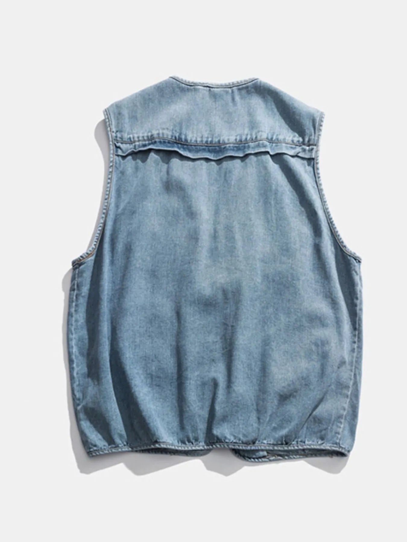 Multi-Pocket V-Neck Denim Vest 