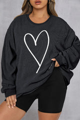 Plus Size Heart Ribbed Round Neck Sweatshirt 