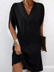 Full Size V-Neck Slit Sleeve Mini Dress Plus Size 