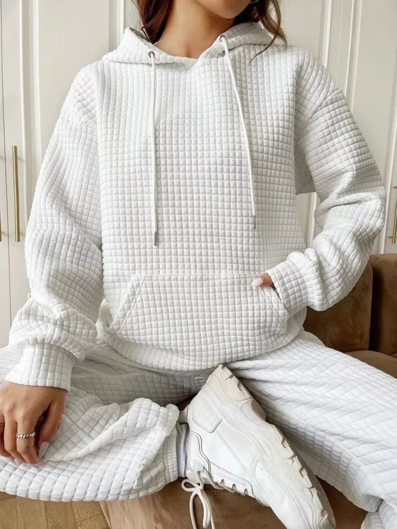 Full Size Textured Kangaroo Pocket Hoodie Plus Size 