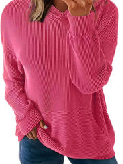 Ribbed Oversized Hoodie Sweatshirt with Pocket 