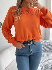 Hollow Out Eyelet Long Sleeve Sweater 