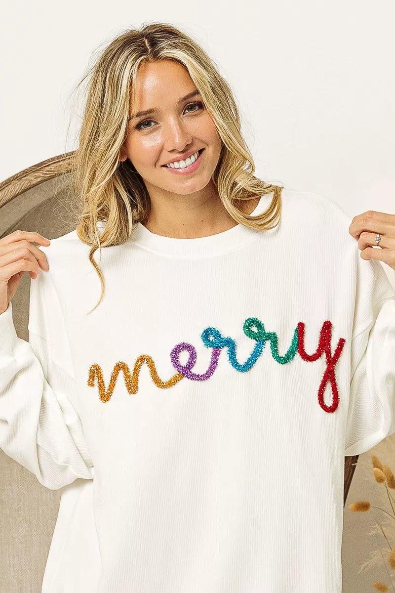 BiBi Merry Tinsel Lettering Drop Shoulder Sweatshirt 