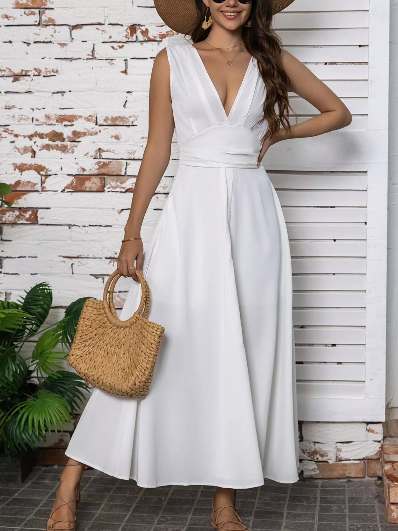 Full Size Slit V-Neck Sleeveless Dress Plus Size 