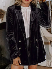 Velvet Lapel Collar Button Up Blazer 