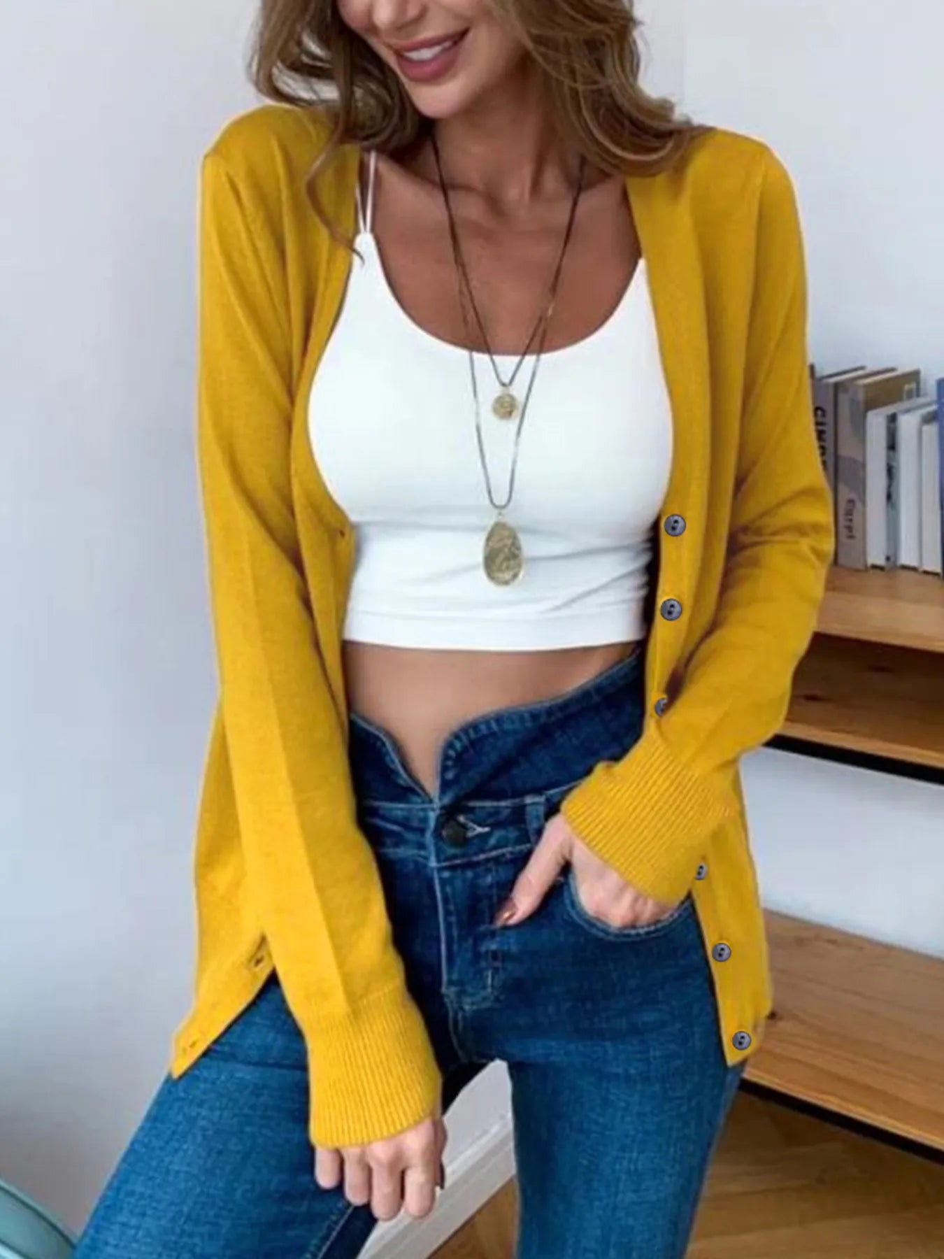 Button-Up Long Sleeve Cardigan 