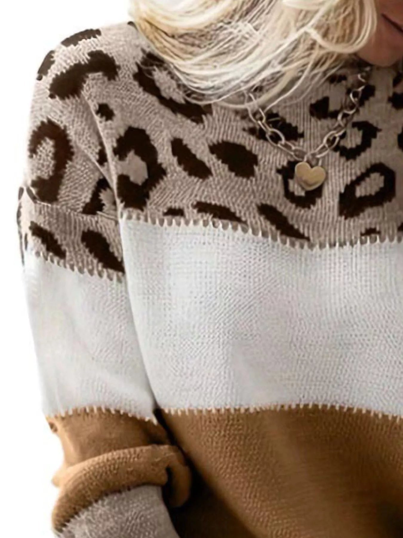 Full Size Leopard Color Block Long Sleeve Sweater Plus Size 
