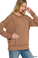 Zenana Corded Rib Long Sleeve Round Neck Top 