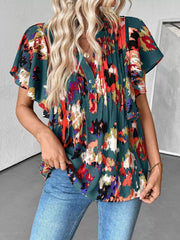 Abstract Print Ruffle Sleeve Blouse 
