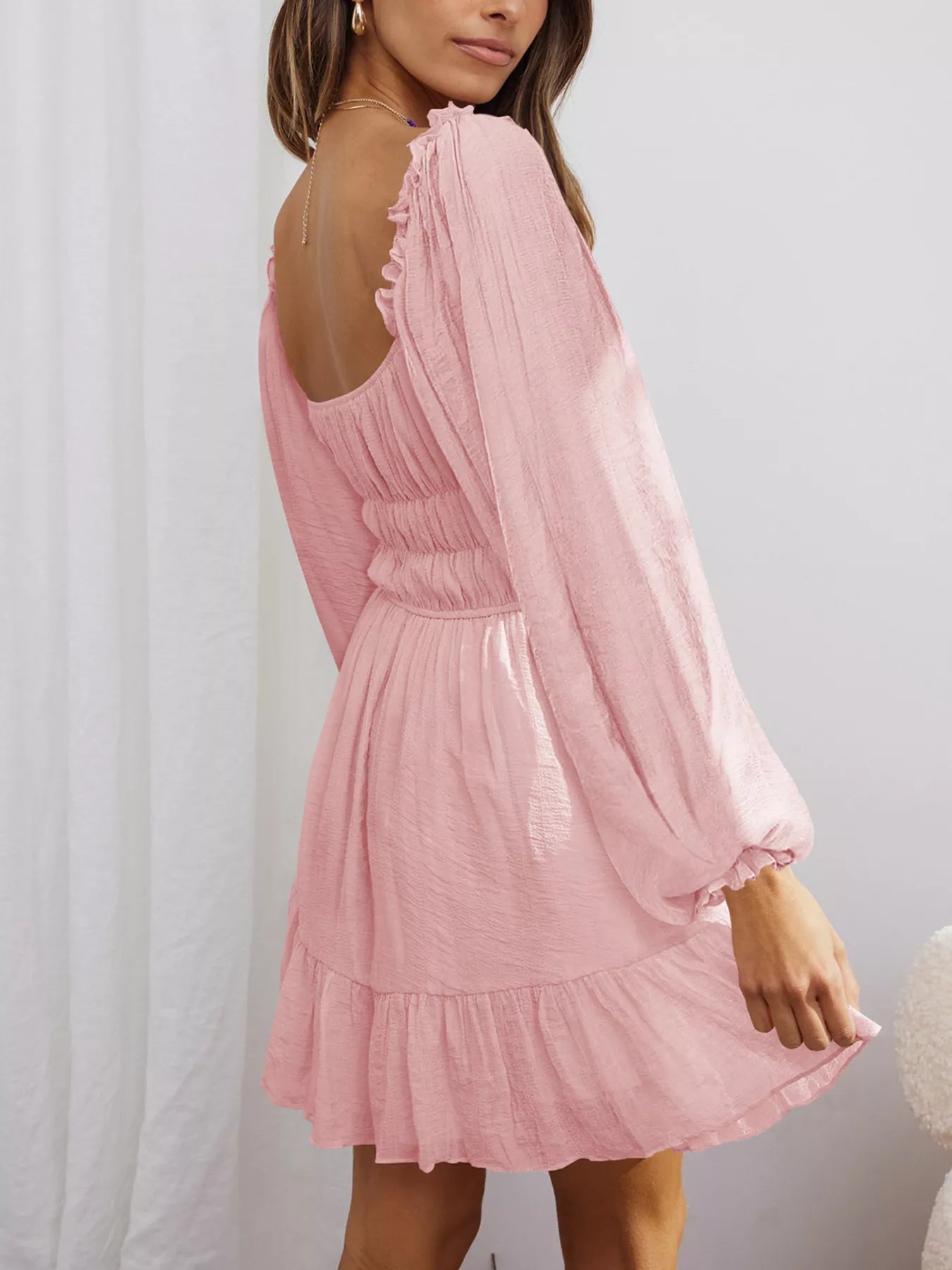 Ruffled Hem Balloon Sleeve Dress 
