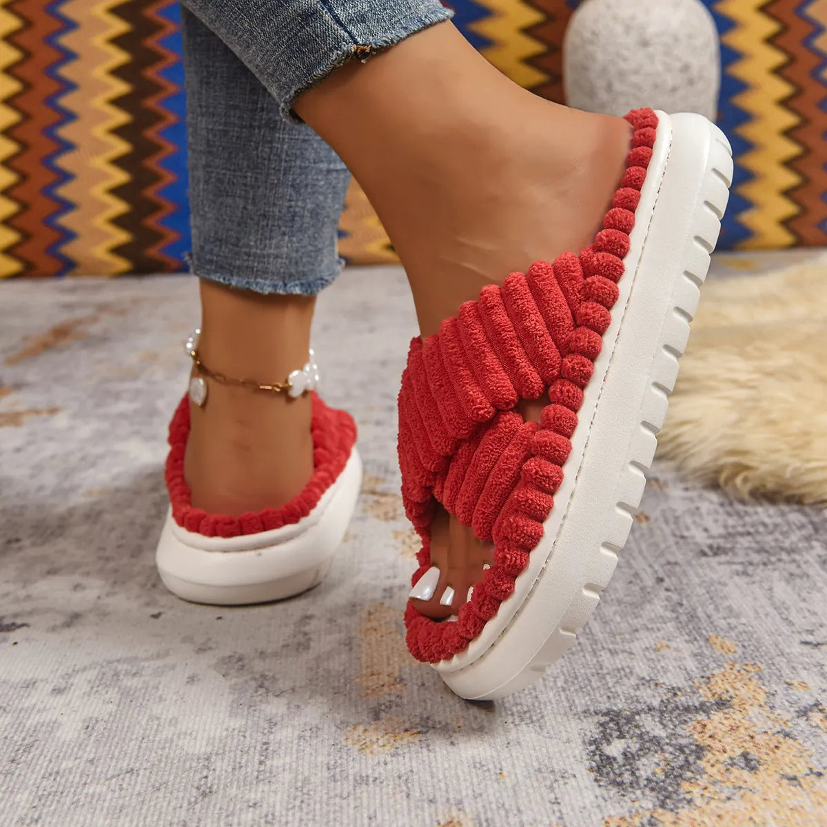 Crisscross Open Toe Platform Slippers 