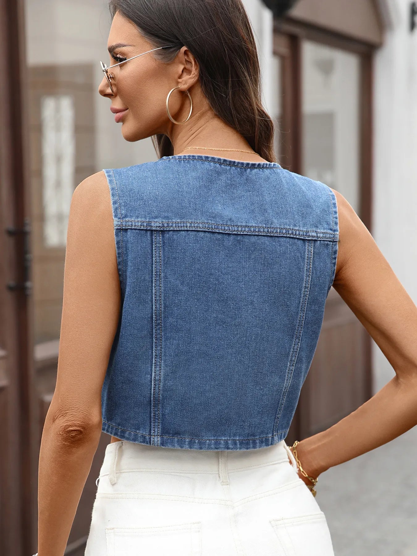 Button Up Sleeveless Denim Vest 