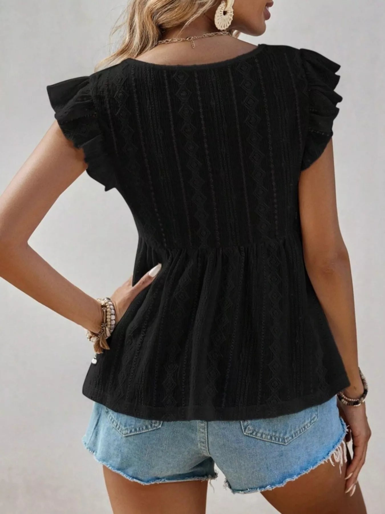 Ruffle Sleeve V-Neck Blouse 
