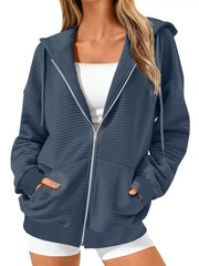 Drawstring Zip Up Dropped Shoulder Hoodie 