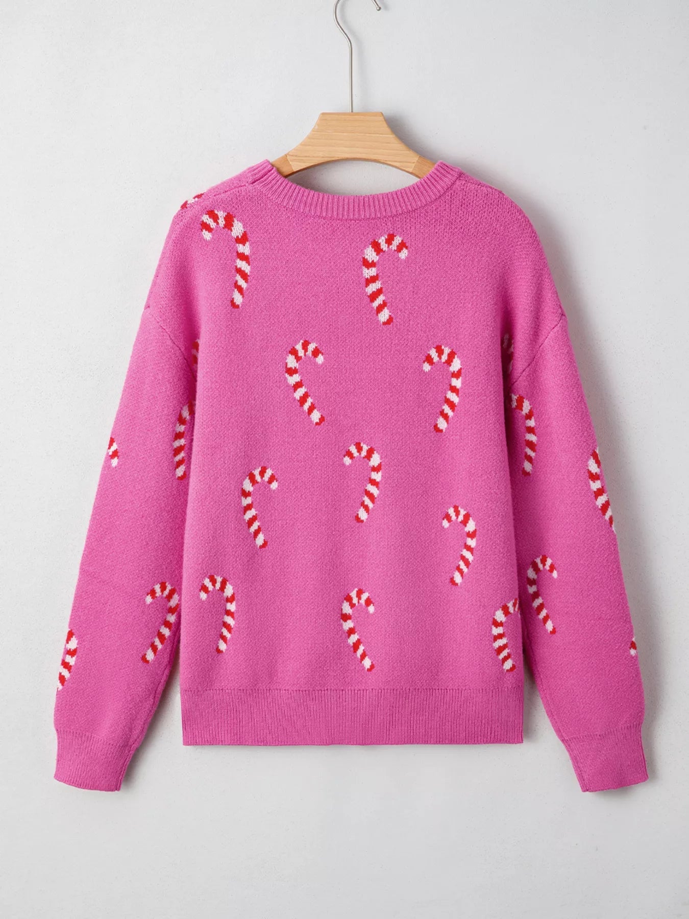 Christmas Candy Cane Holiday Drop Shoulder Sweater 