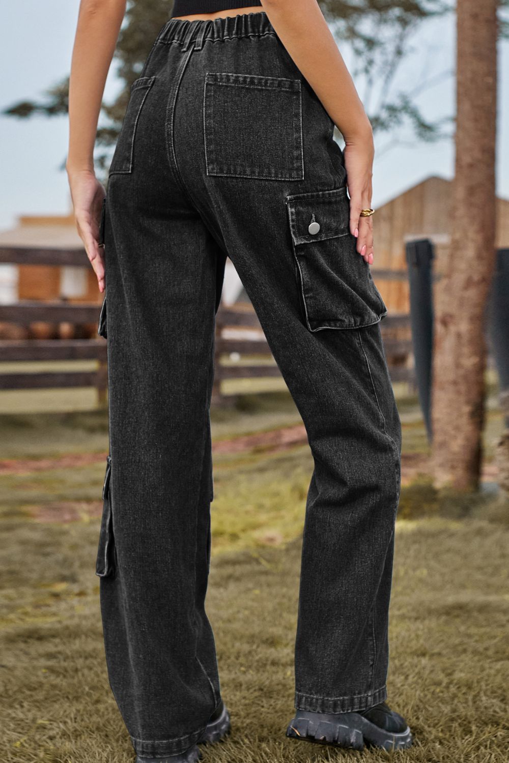 Loose Fit Long Jeans with Pockets 