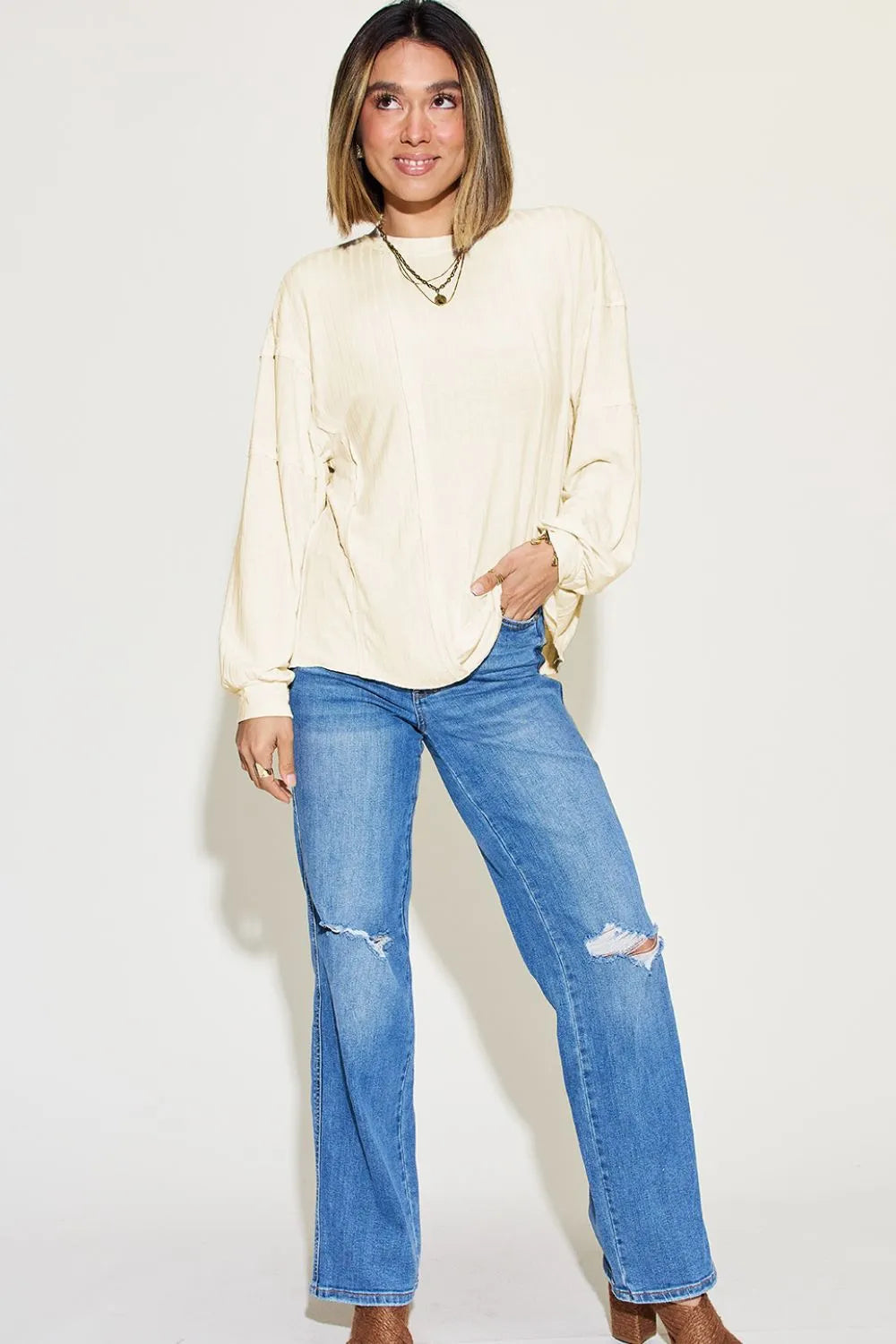 Basic Bae Full Size Ribbed Round Neck Long Sleeve T-Shirt 