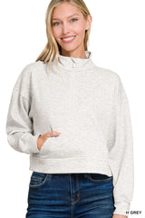 Zenana Scuba Half Zip Pullover With Kangaroo Pockets 
