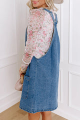 Square Neck Wide Strap Denim Overall Dress 