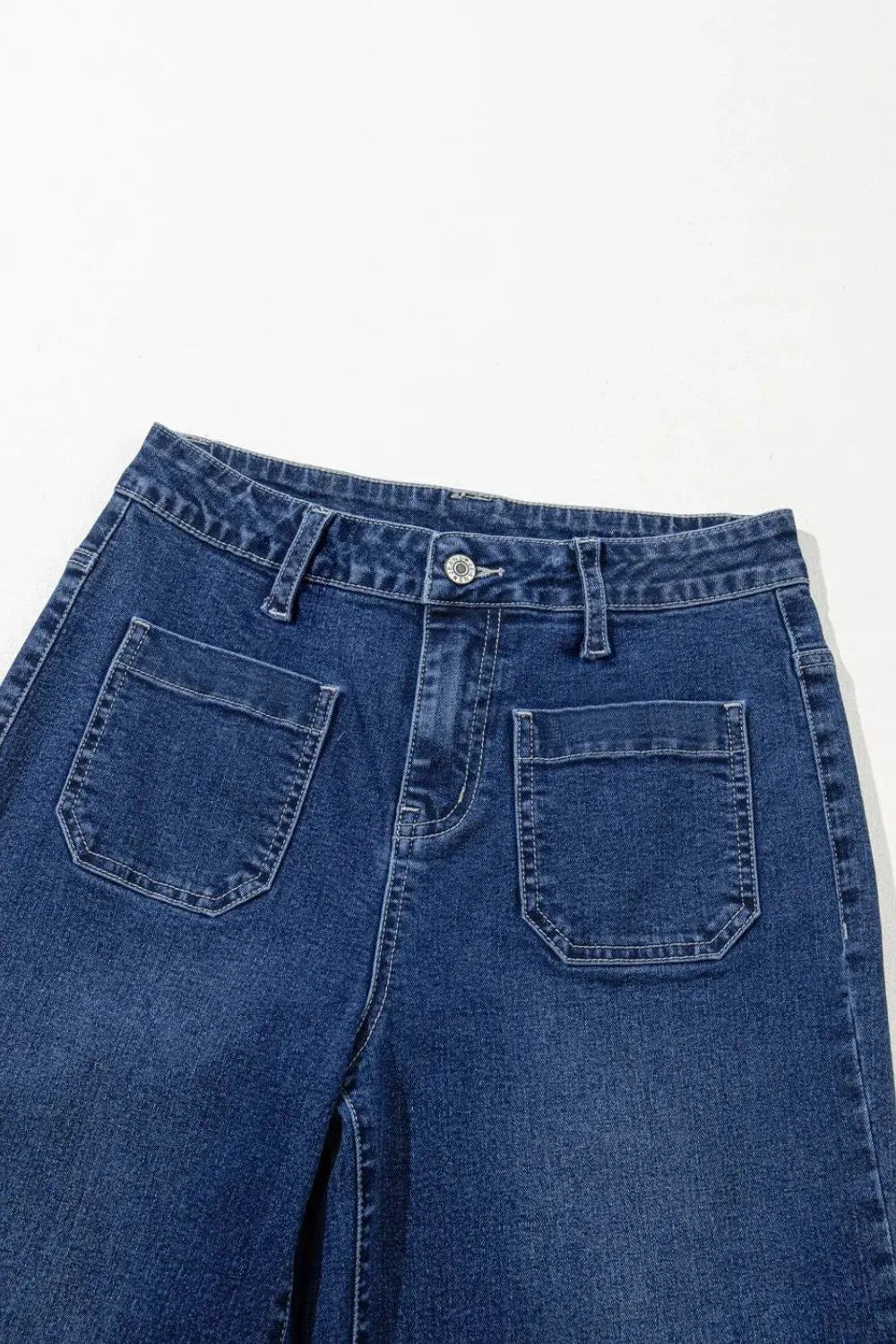Front Pocket Patch High Waisted Wide Leg Jeans 