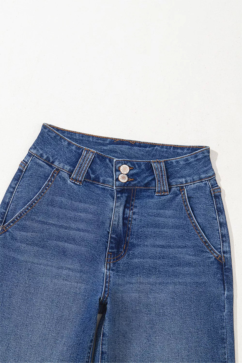 Double Button Zip Fly Straight Leg Jeans 