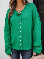 Solid Color Knit Button Drop Shoulder Sweater Cardigan 