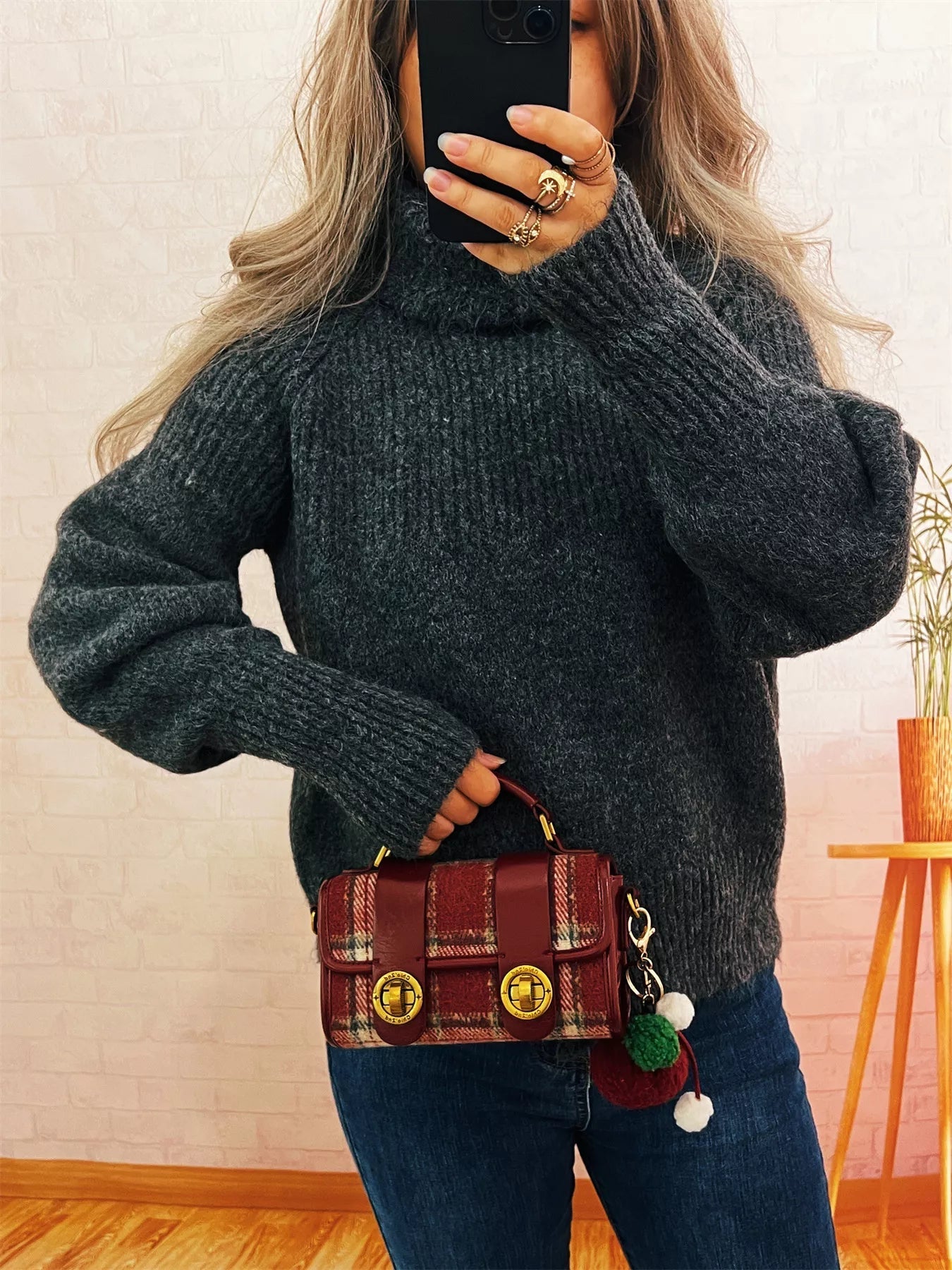 Ribbed Turtleneck Long Sleeve Sweater 