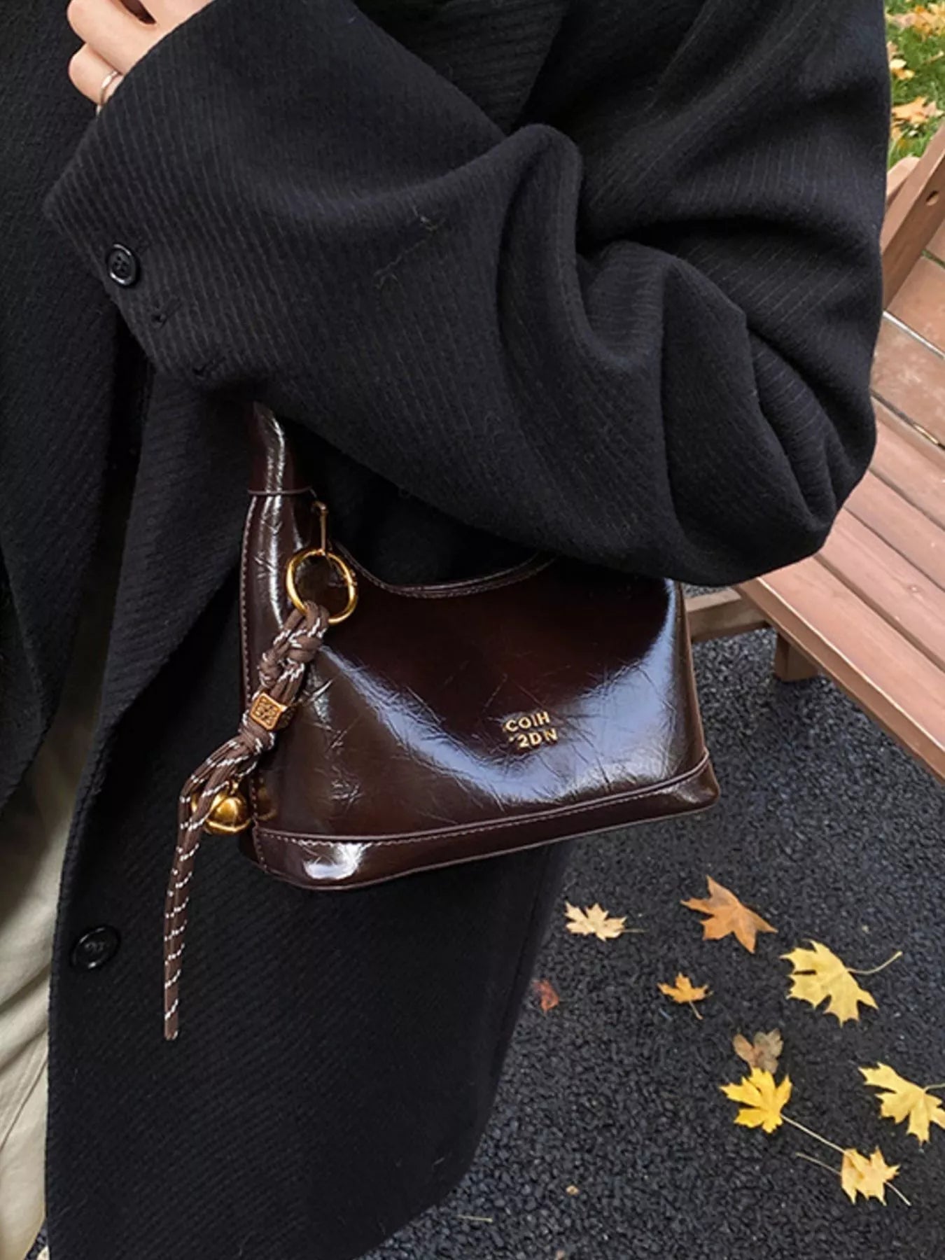 Leather Crossbody Bag with Charm 