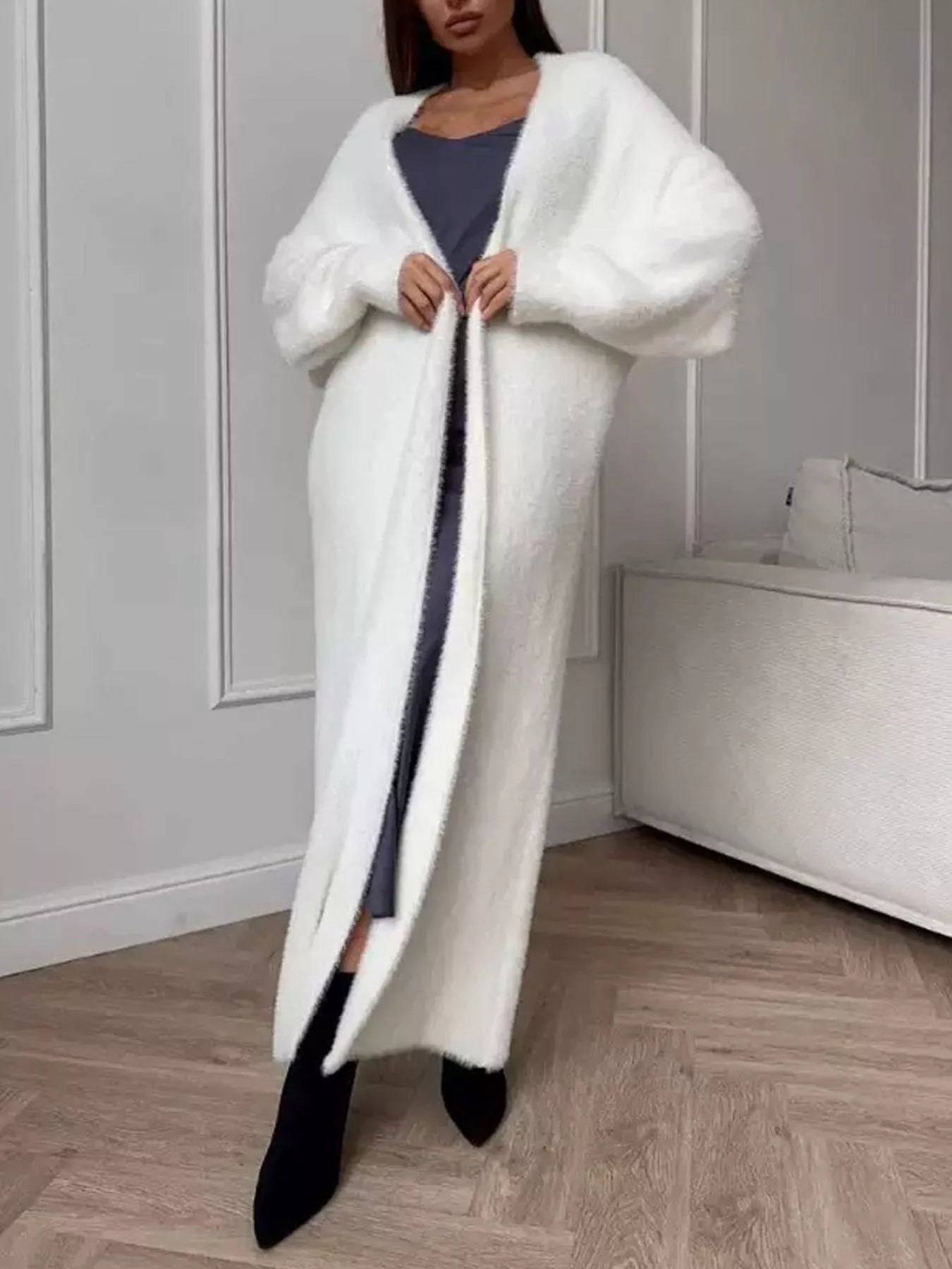 Fuzzy Open Front Longline Cardigan 