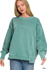 Zenana Pigment Dye Exposed-seam Fleece Sweatshirt 
