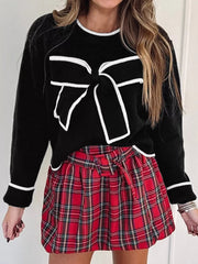 Contrast Trim Bow Accent Holiday Cropped Sweater 
