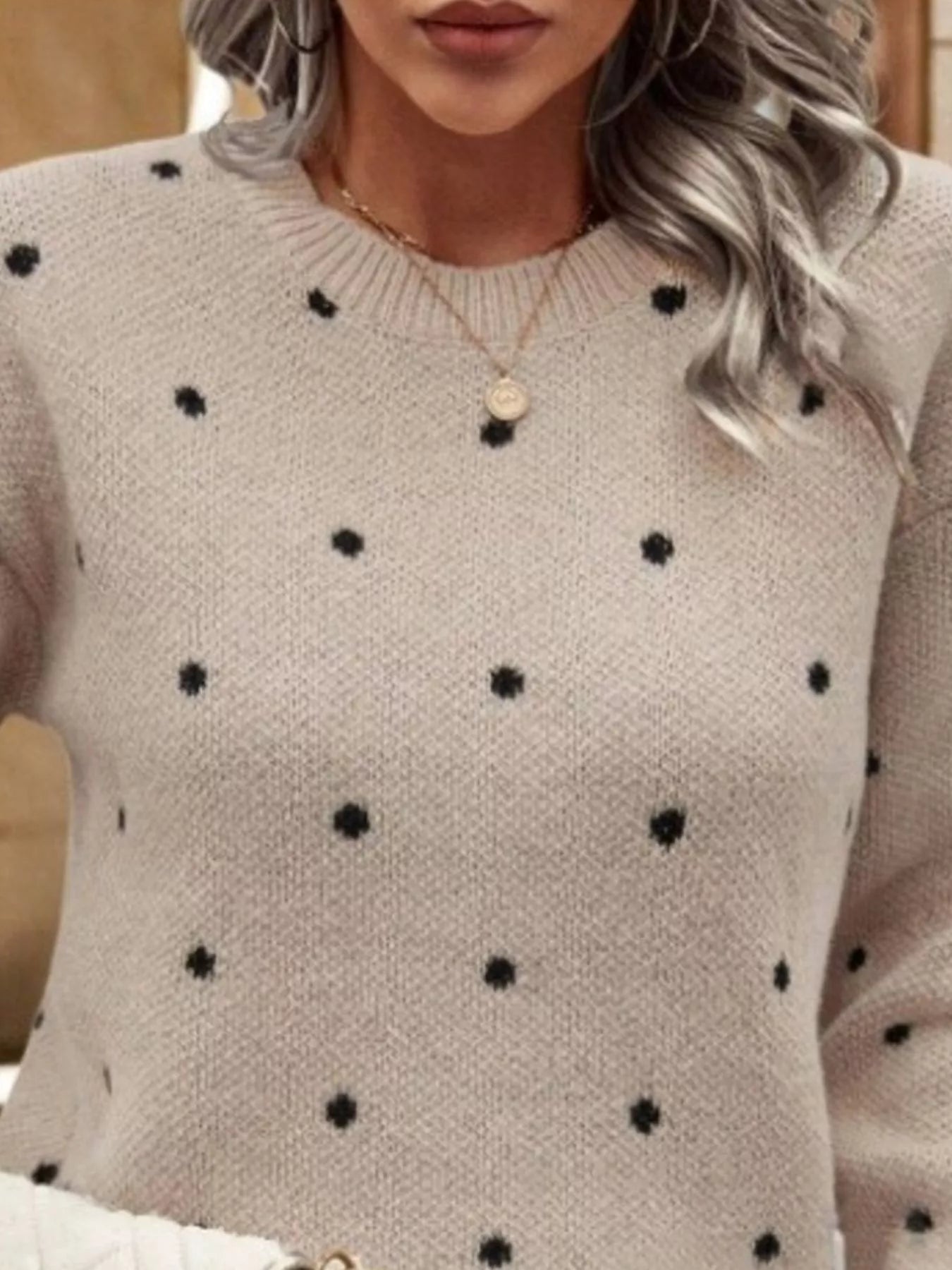 Polka Dot Round Neck Sweater 