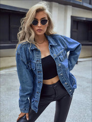 Pocketed Button Down Collared Neck Denim Top 