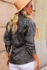Button Up Collared Neck Denim Top 