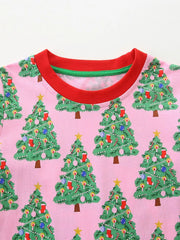 Children's Christmas Tree Print Long Sleeve Dress 