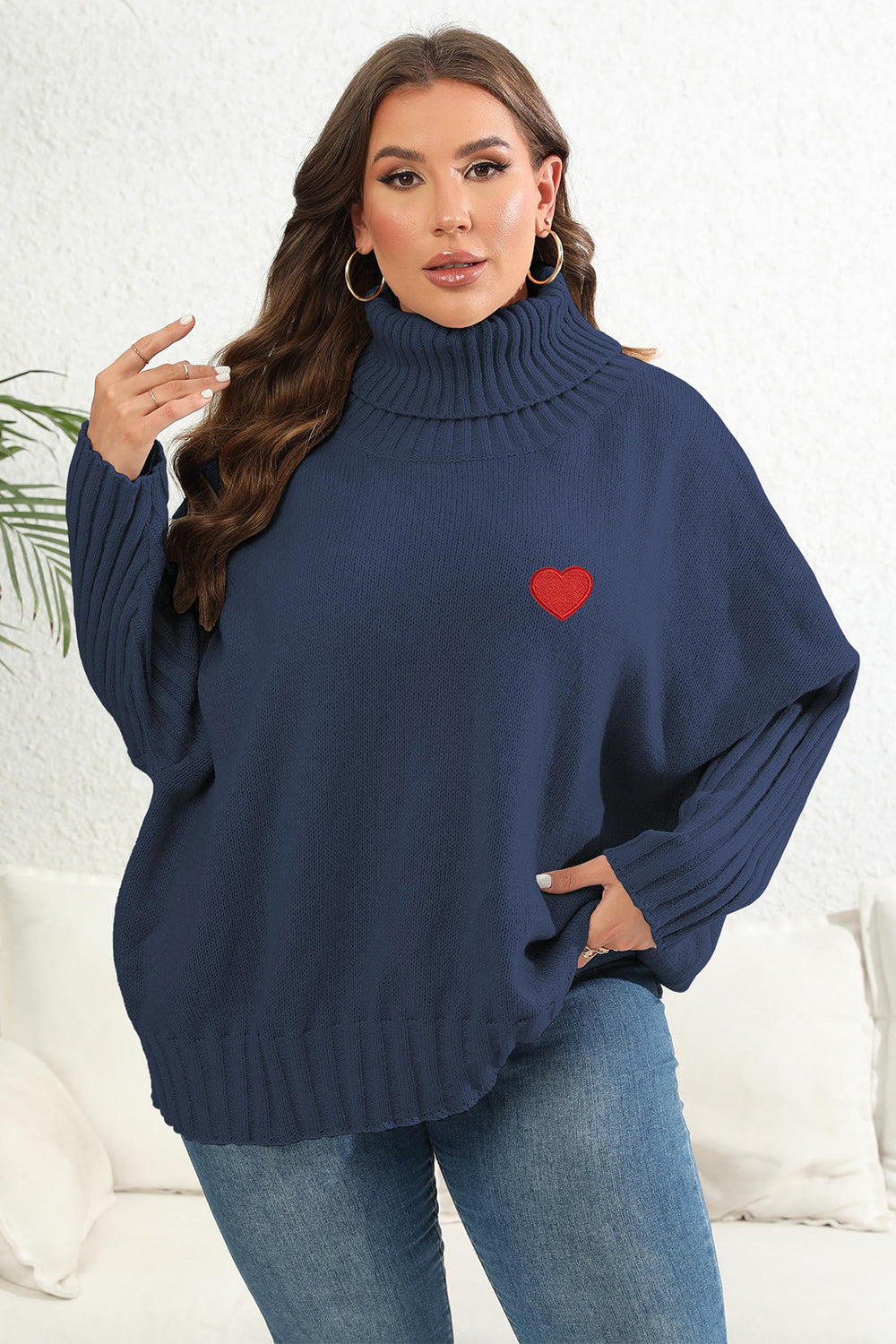 Plus Size Turtle Neck Long Sleeve Sweater 
