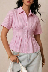Striped Peplum Button Up Shirt 