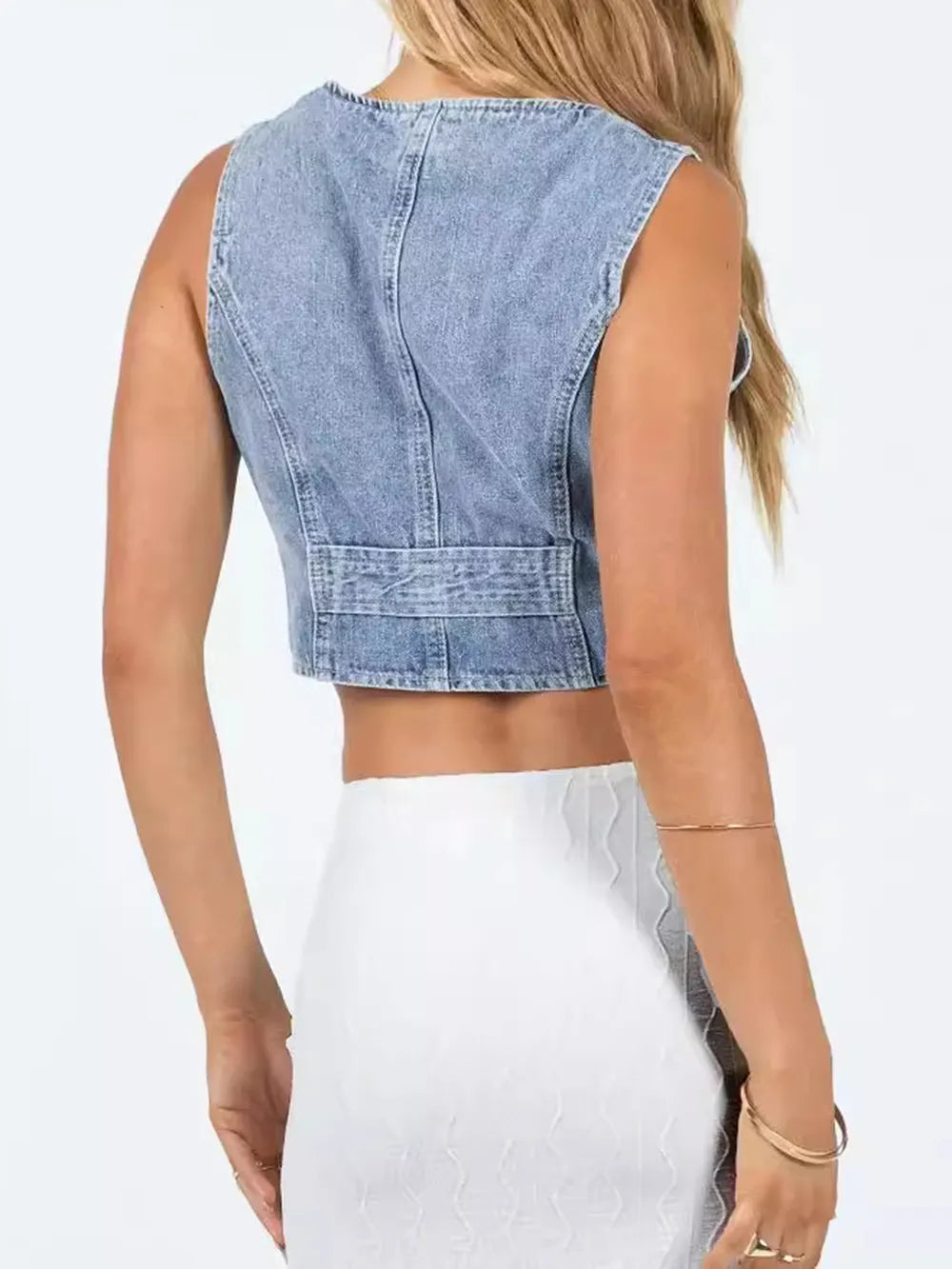 Button Up Sleeveless Denim Top 